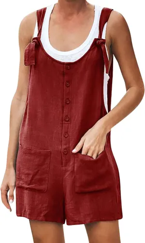 FZYLQY 2025 Ladies Summer Button Up Comfy Rompers Casual Suspender Shorts Jumpsuit Strap Pants with Pockets Bib Overalls