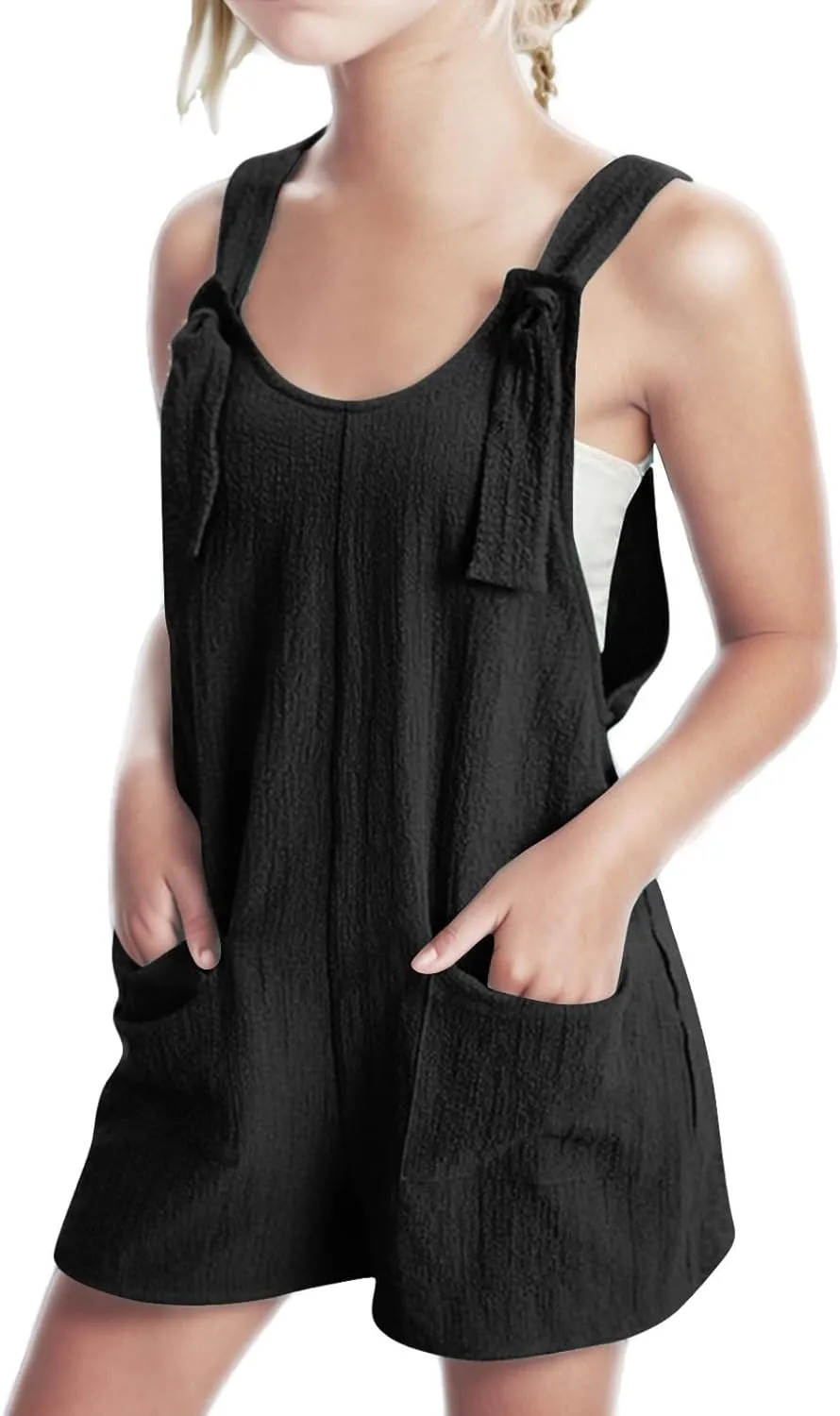 Girls Summer Casual Rompers Bib Short Overalls Loose Linen Jumpsuit Beach Outfits Travel Vacation Clothes