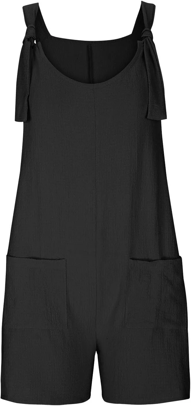 Girls Summer Casual Rompers Bib Short Overalls Loose Linen Jumpsuit Beach Outfits Travel Vacation Clothes