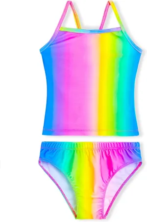 Girls Swimsuits Two Piece Tankini Bathing Suits Colorful Toddler Kids Ruffles Summer Beach Swimwear