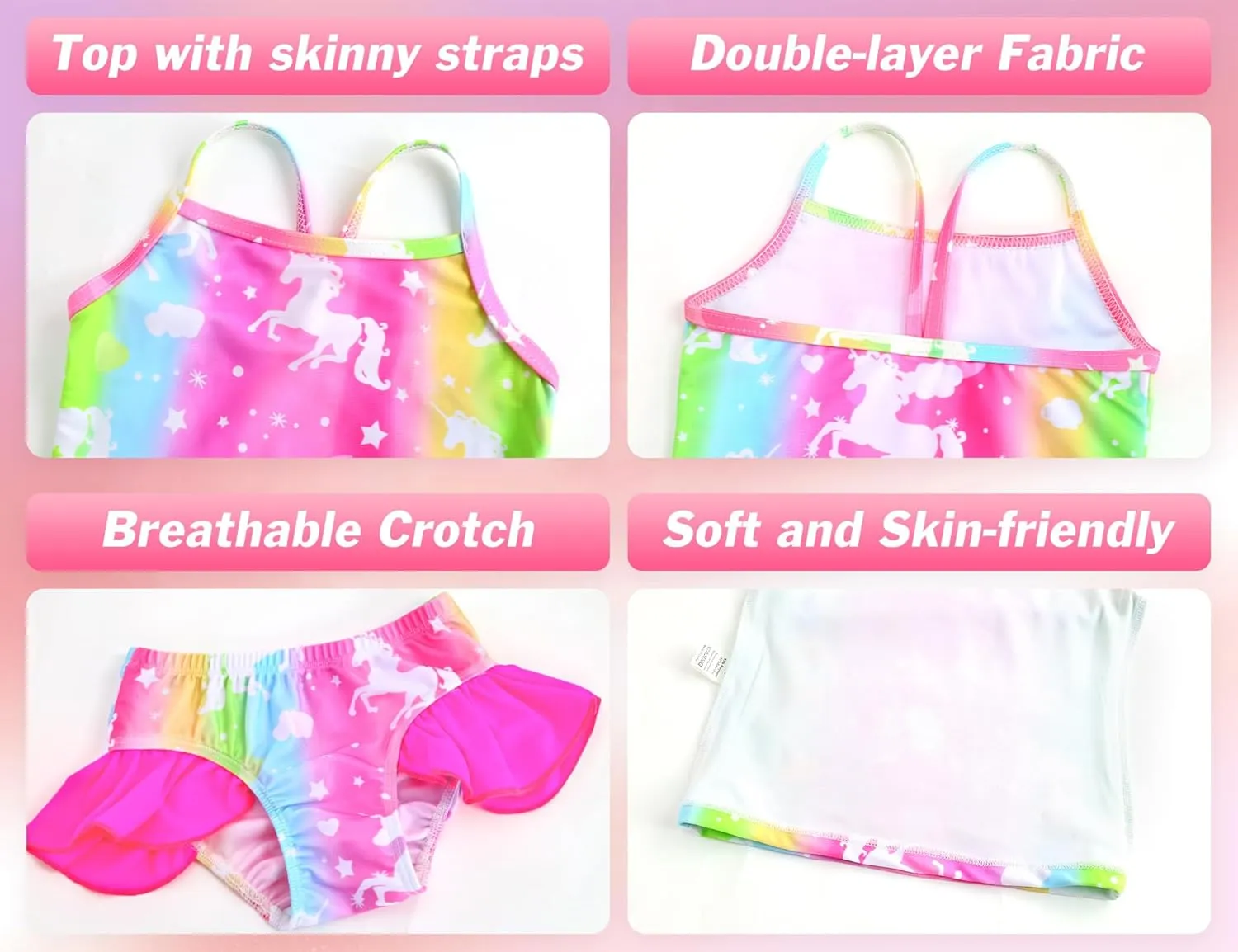 Girls Tankini Swimsuit Two Piece Bathing Suits Set Spaghetti Straps with Ruffled Hem Summer UPF 50  Bikini Swimwear