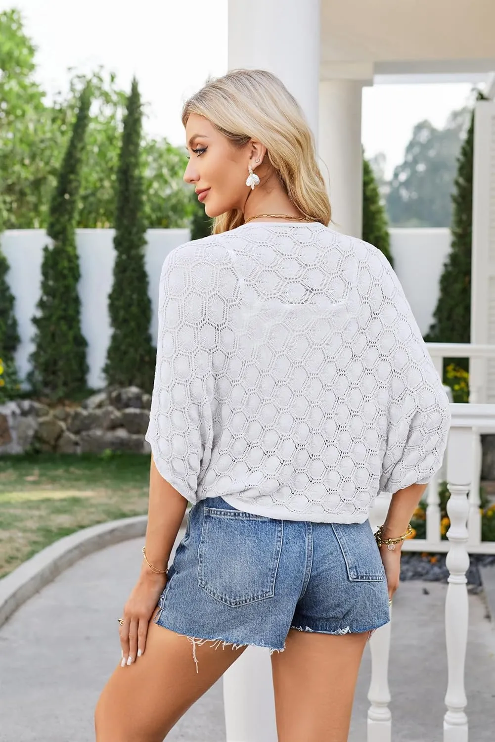 GRACE KARIN Womens Crochet Summer Cardigan Shrug 2025 Lightweight Open Front Hollow-out Batwing Cardigan Sweater Outwear
