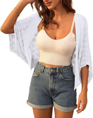 GRACE KARIN Womens Crochet Summer Cardigan Shrug 2025 Lightweight Open Front Hollow-out Batwing Cardigan Sweater Outwear