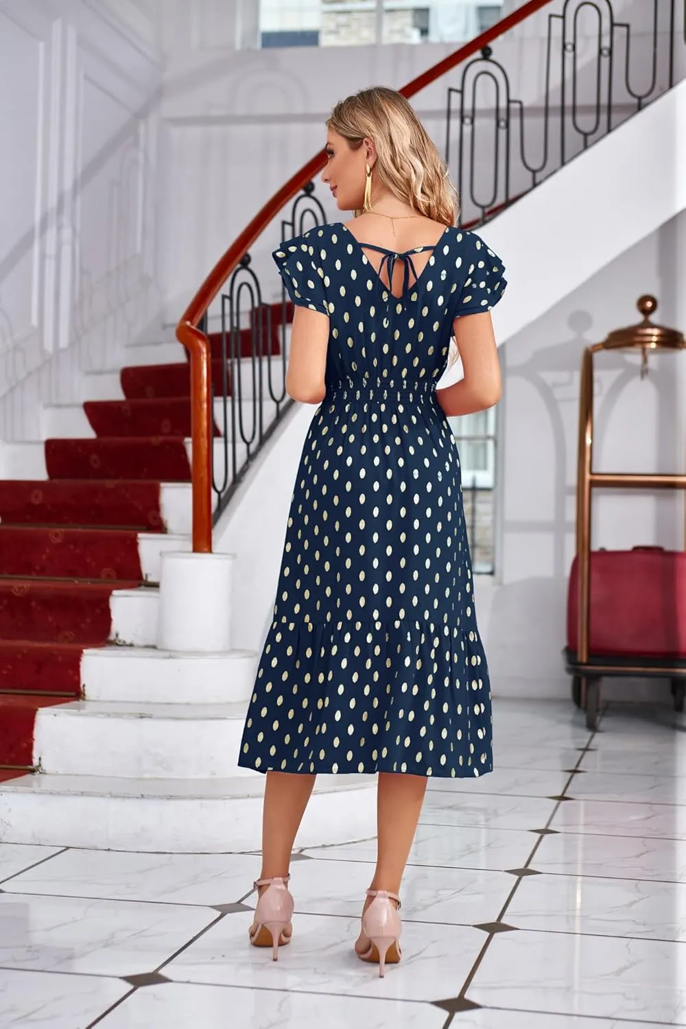 GRACE KARIN Women's V Neck Ruffle Sleeve Summer Dress 2025 Split Flowy Tiered Midi Dress Wedding Guest Cocktail Dresses