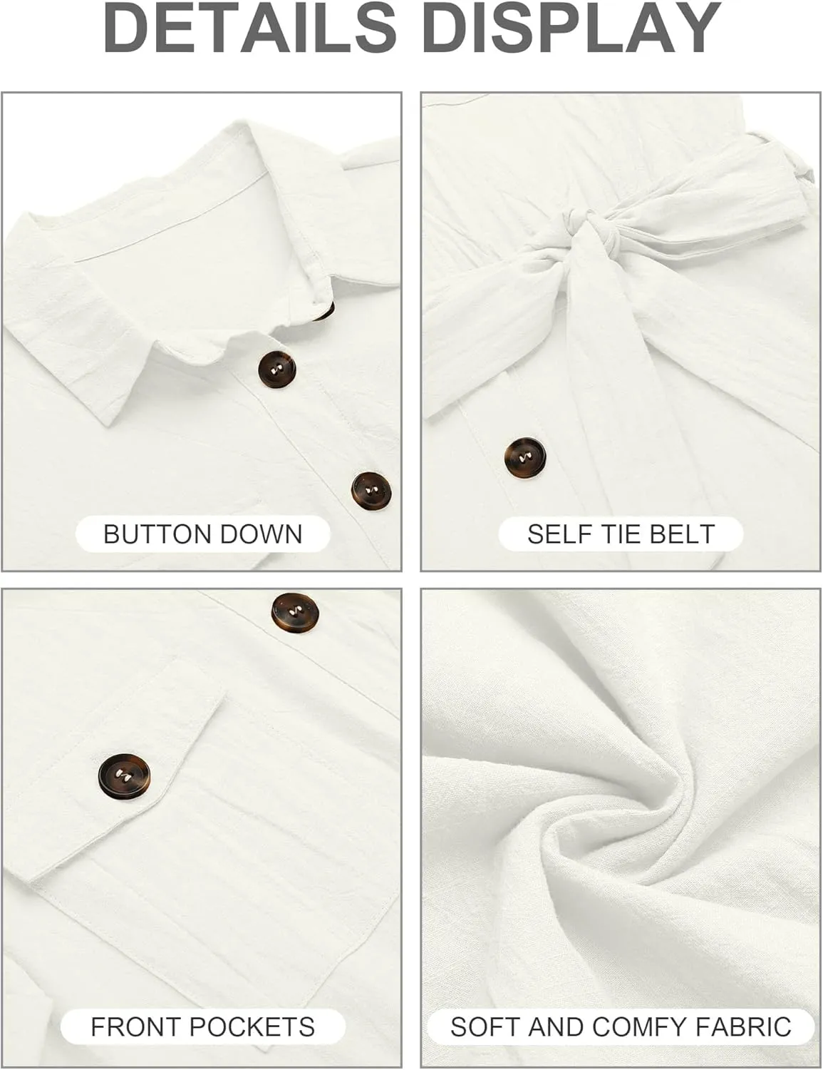GRAPENT Women's Summer Short Sleeve Button Down Pockets Belted Jumpsuits Rompers