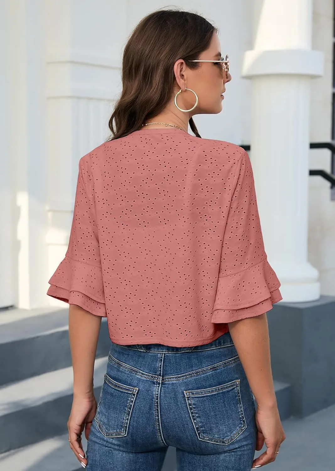 Heymoments Women's Summer Shrugs Ruffled Hem Open Front Crochet Lightweight dressy Cardigan for Dresses