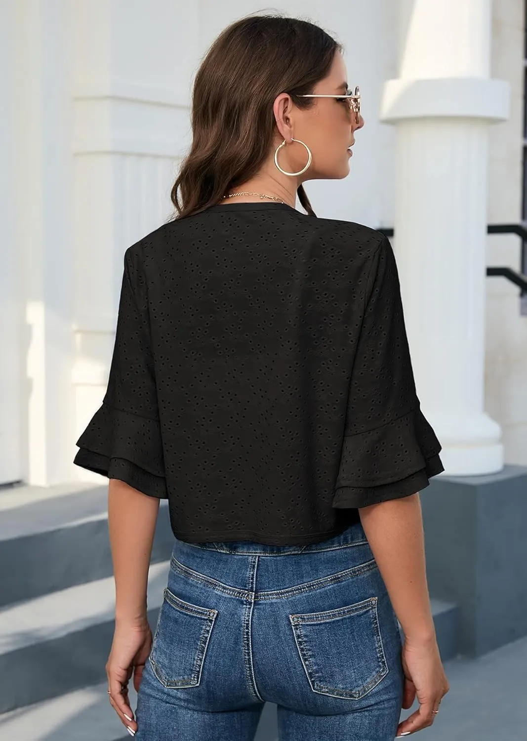 Heymoments Women's Summer Shrugs Ruffled Hem Open Front Crochet Lightweight dressy Cardigan for Dresses