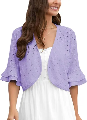 Heymoments Women's Summer Shrugs Ruffled Hem Open Front Crochet Lightweight dressy Cardigan for Dresses