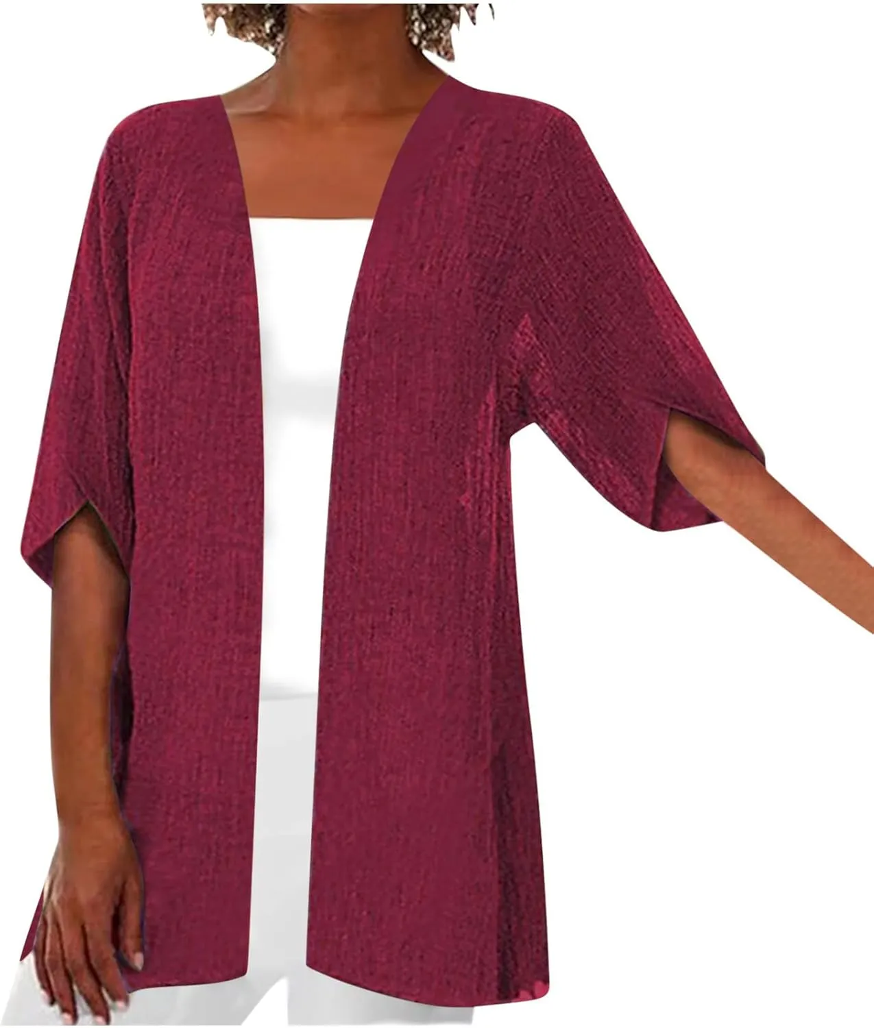 HGps8w Womens Plus Size Kimono Cardigan Loose Summer 3/4 Sleeve Beach Cover Ups Lightweight Casual Open Front Sun Shirts