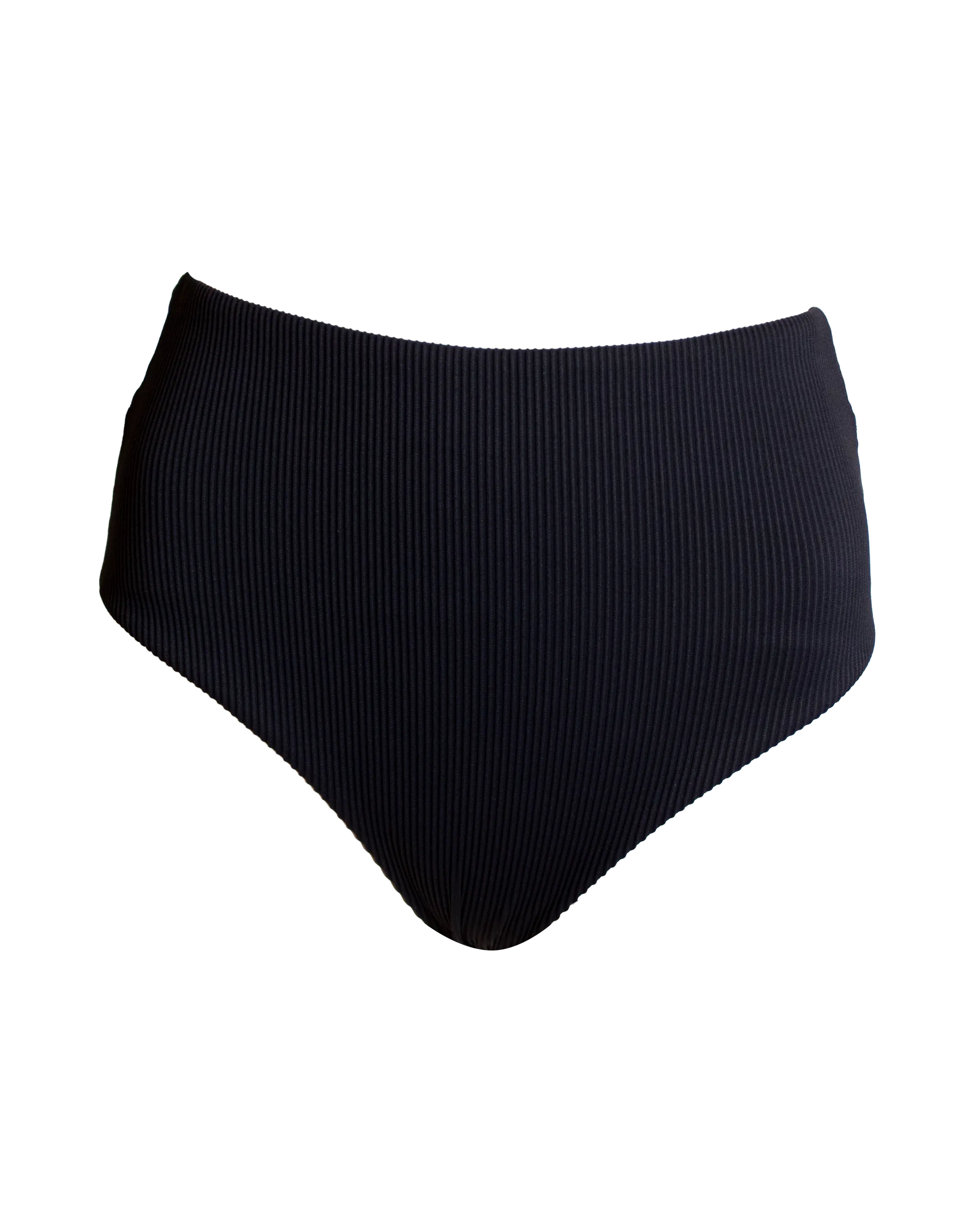 High Waist Black Womens Ribbed Bikini Bottoms