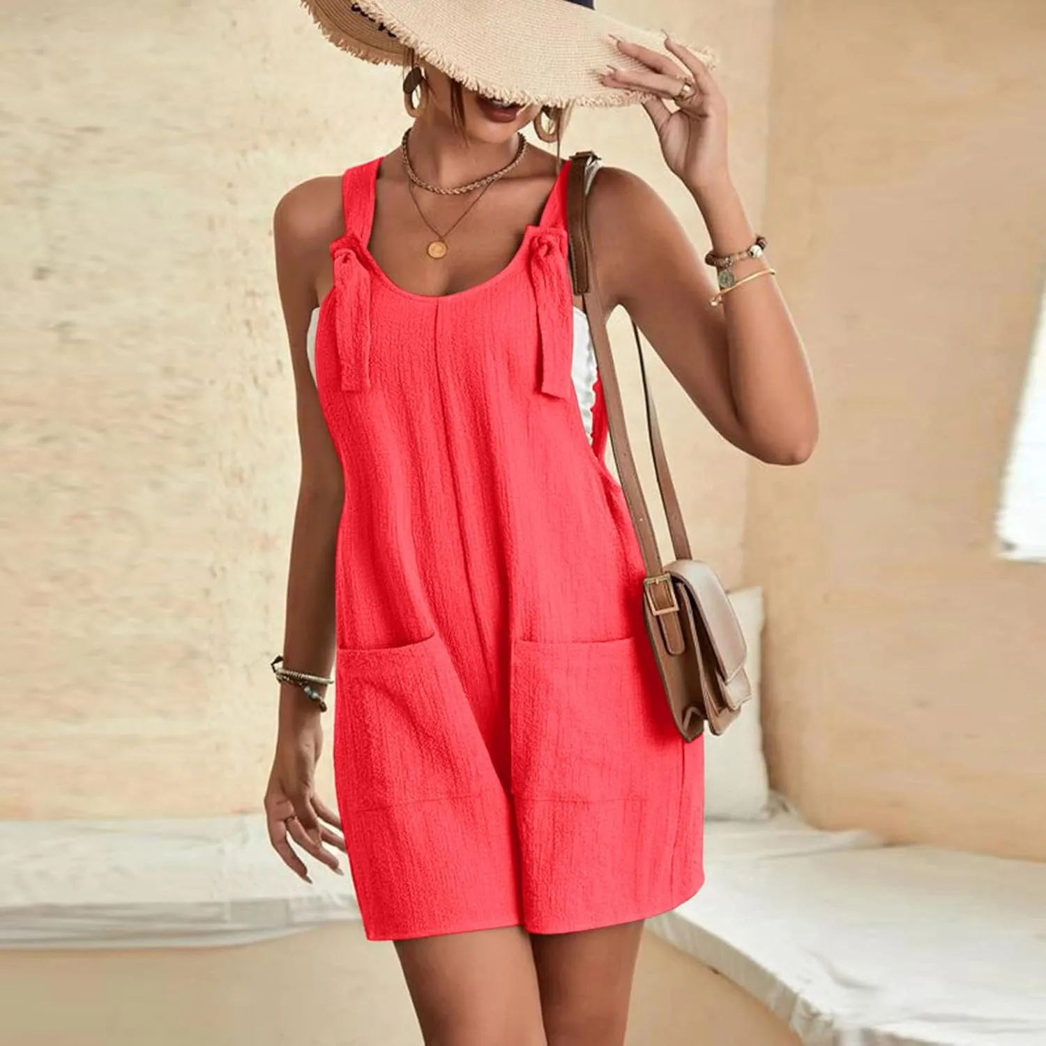 Hvyesh Short Linen Rompers for Women 2025 Summer Beach Vacation Outfits with Pockets
