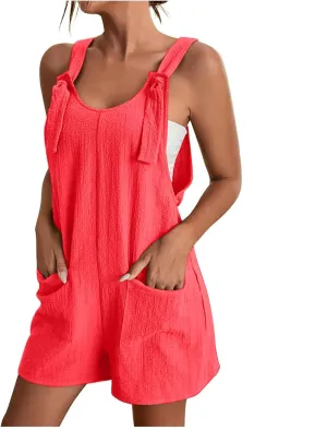 Hvyesh Short Linen Rompers for Women 2025 Summer Beach Vacation Outfits with Pockets