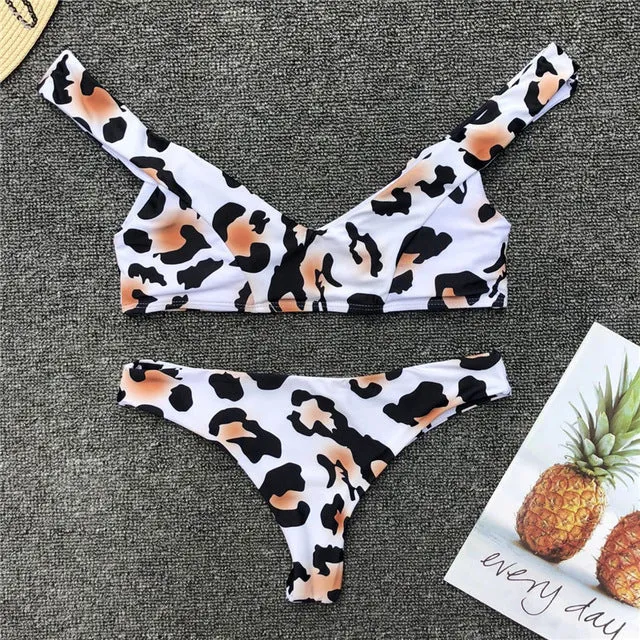 Itsroya New Arrive Leopard  V Neck Printed Bathing Suit Sexy Bathing Suit V Shoulder Strap Swimwear Bathing Suit Pattern Bikini