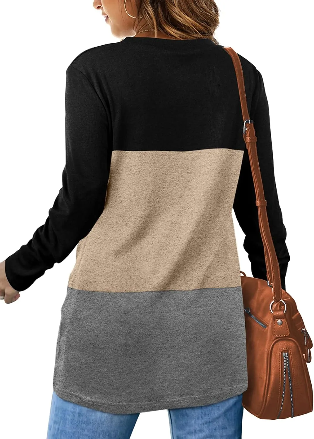 Jescakoo Tunic Tops For Leggings For Women Twist Front Long Sleeve Crew Neck Shirts