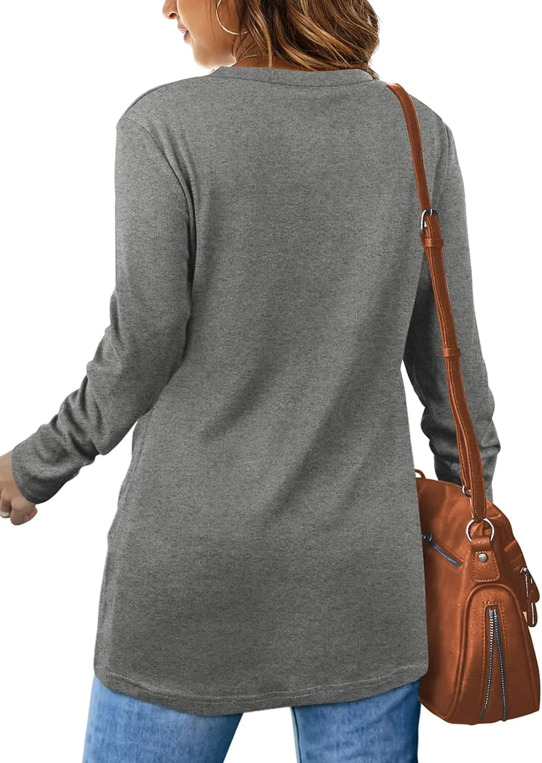 Jescakoo Tunic Tops For Leggings For Women Twist Front Long Sleeve Crew Neck Shirts