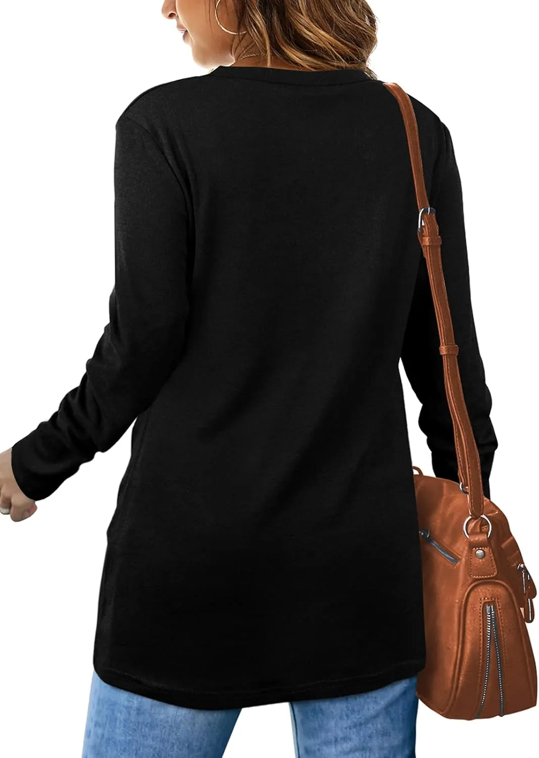 Jescakoo Tunic Tops For Leggings For Women Twist Front Long Sleeve Crew Neck Shirts