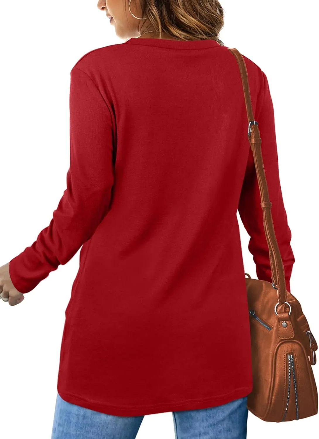 Jescakoo Tunic Tops For Leggings For Women Twist Front Long Sleeve Crew Neck Shirts