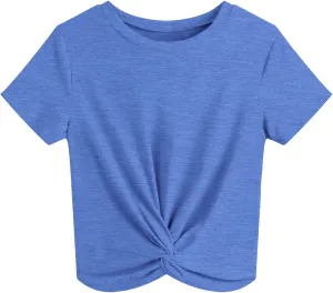 JINKESI Women's Summer Causal Short Sleeve Blouse Round Neck Crop Tops Twist Front Tee T-Shirt