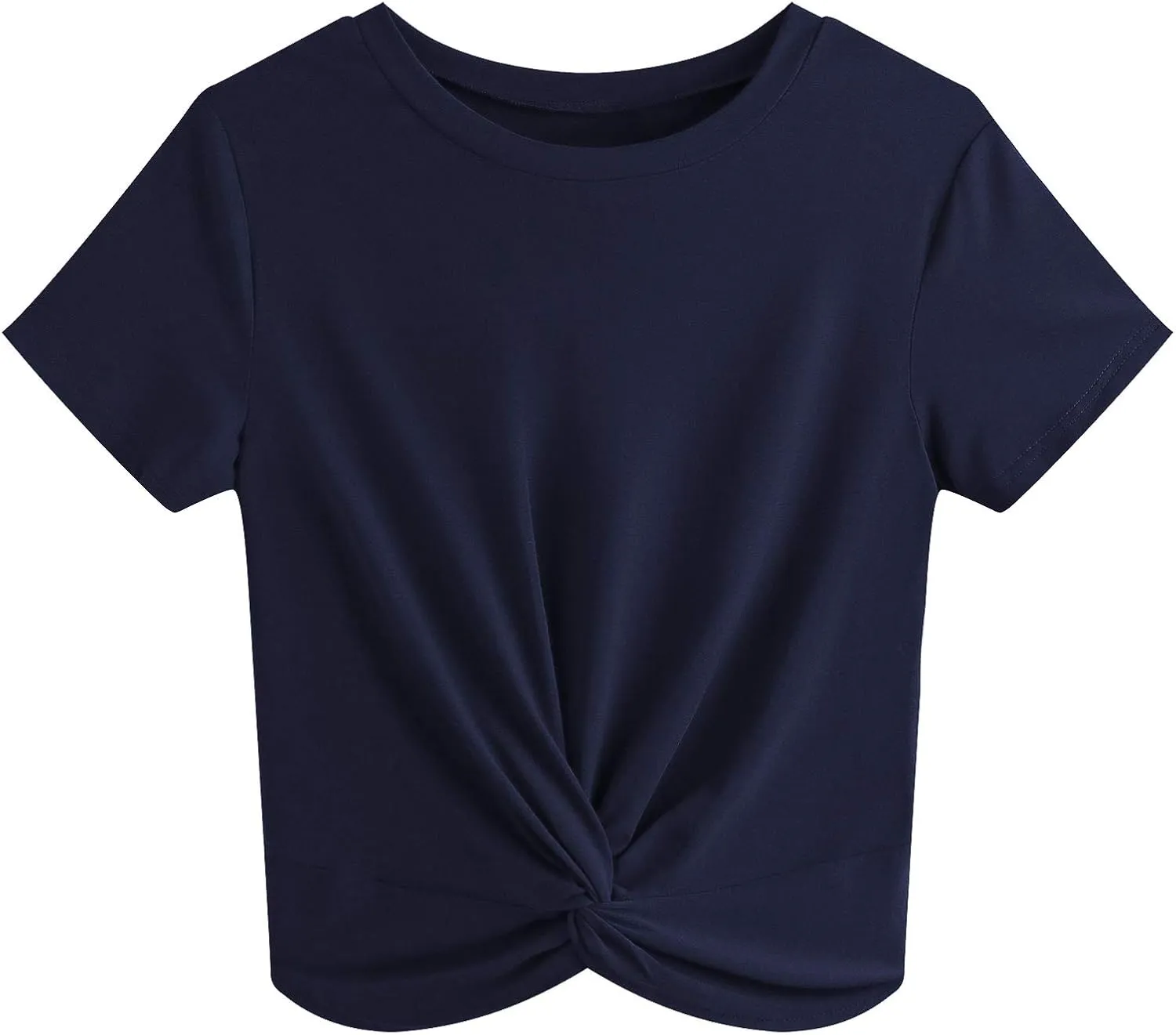 JINKESI Women's Summer Causal Short Sleeve Blouse Round Neck Crop Tops Twist Front Tee T-Shirt
