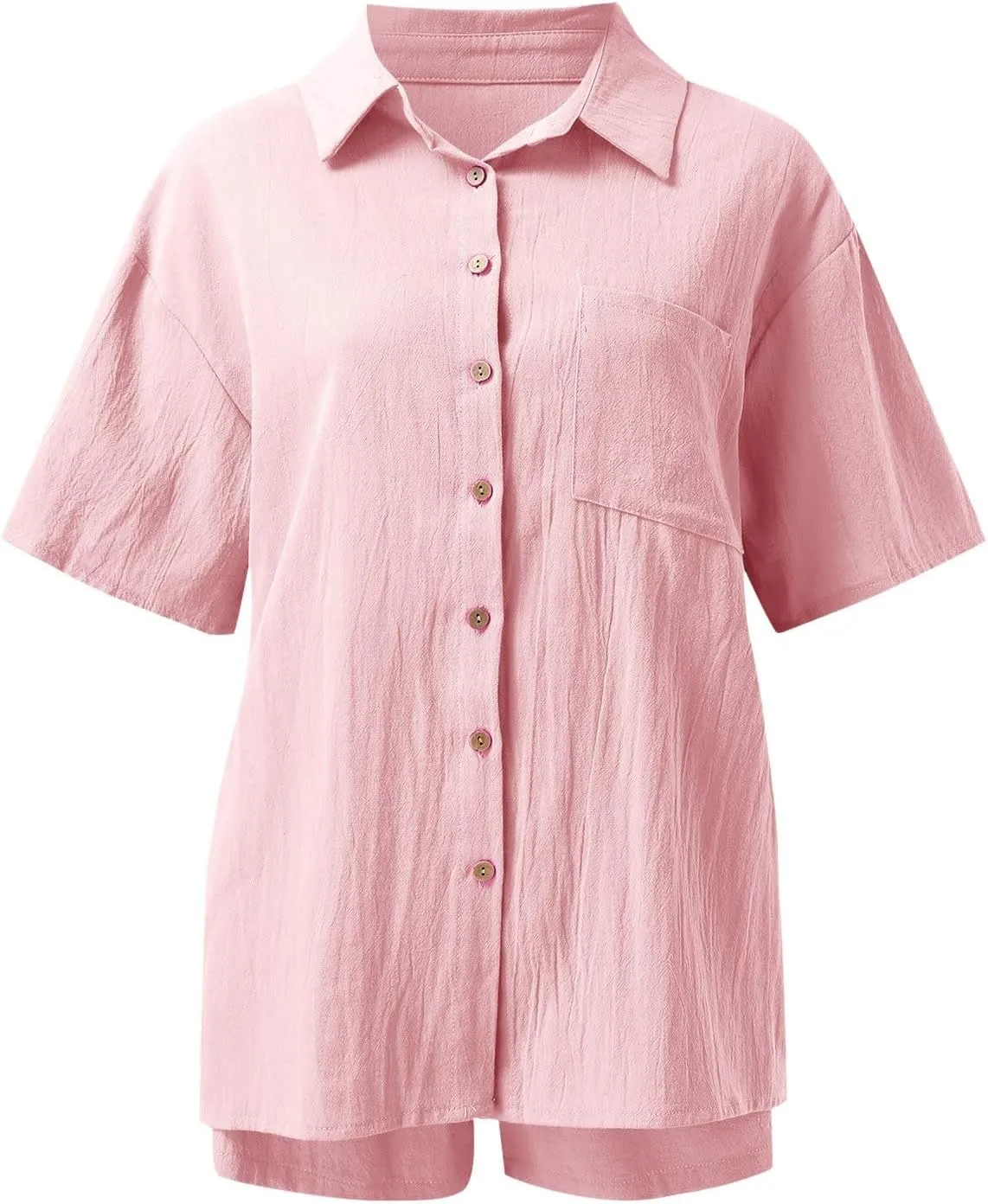 JiXiang Spring 2 Piece Outfits for Women 2025 Shorts Summer Linen Oversized Shirts Shorts Lounge Beach Vacation Tracksuits