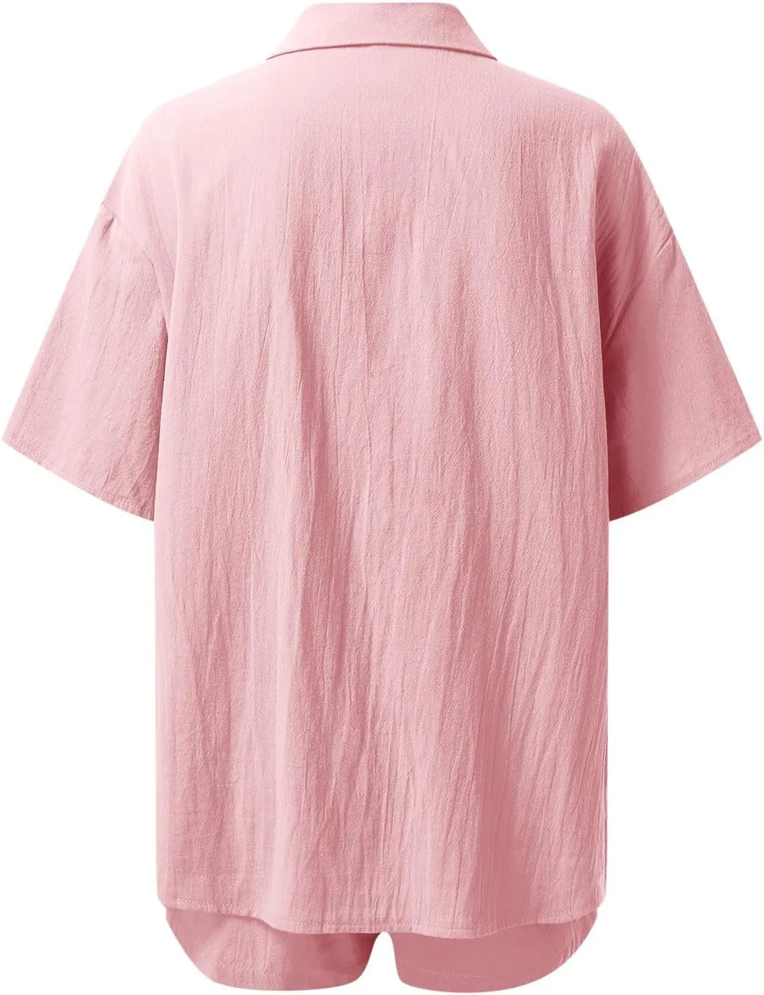 JiXiang Spring 2 Piece Outfits for Women 2025 Shorts Summer Linen Oversized Shirts Shorts Lounge Beach Vacation Tracksuits