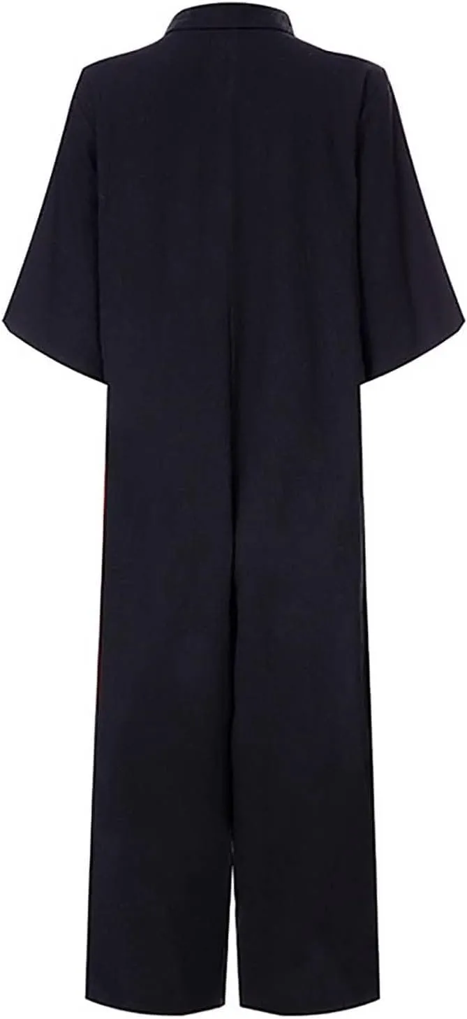 JOAU Women's Cotton Linen Jumpsuits Casual Summer Button Down Lapel Collar Short Sleeve Rompers Loose Baggy Capri Jumpers
