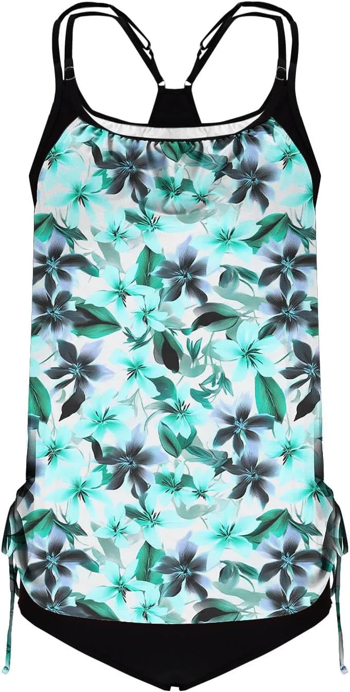 jsaierl Swimsuits for Women Tankini Swimsuit Modest 2 Piece Beachwear Sporty Bathing Suits Summer Print Swim Top with Bottom