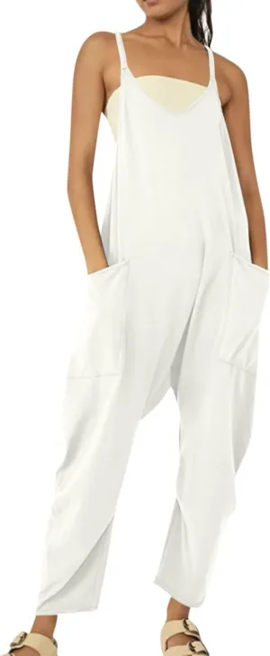 Jumpsuit for Women 2024 Casual Sleeveless Solid Colour Nine-Point Sleeveless Pants Overalls with Pockets