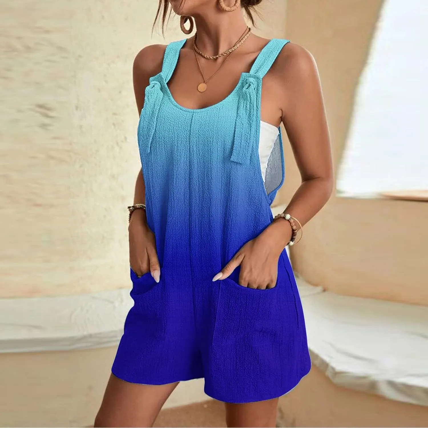 Jumpsuits for Women Dressy Summer Rompers 2025 Casual Short Overalls Romper Sexy Sleeveless Boho Suspenders Jumpsuit