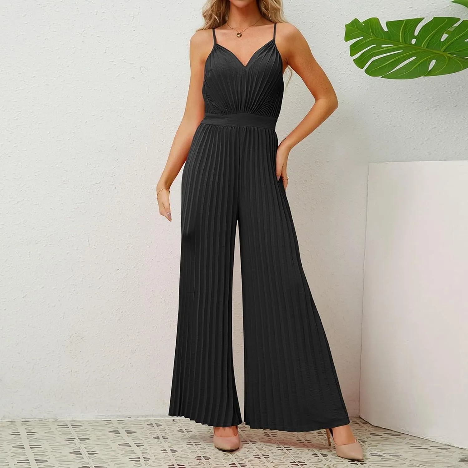 Jumpsuits for Women Loose Sleeveless Casual Adjustable Spaghetti Strap Romper Stretchy Pants Jumpsuit Overalls Linen Rompers
