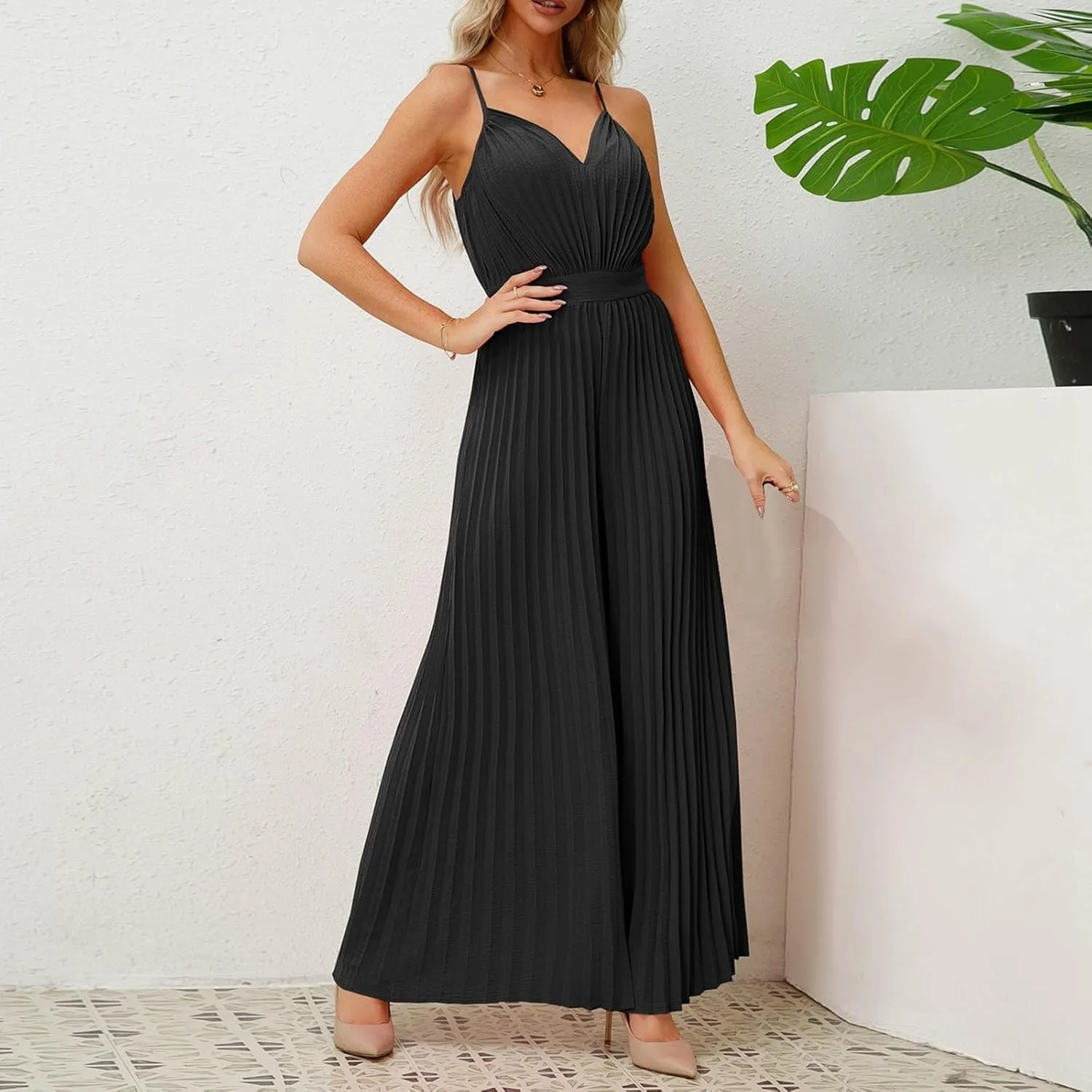 Jumpsuits for Women Loose Sleeveless Casual Adjustable Spaghetti Strap Romper Stretchy Pants Jumpsuit Overalls Linen Rompers