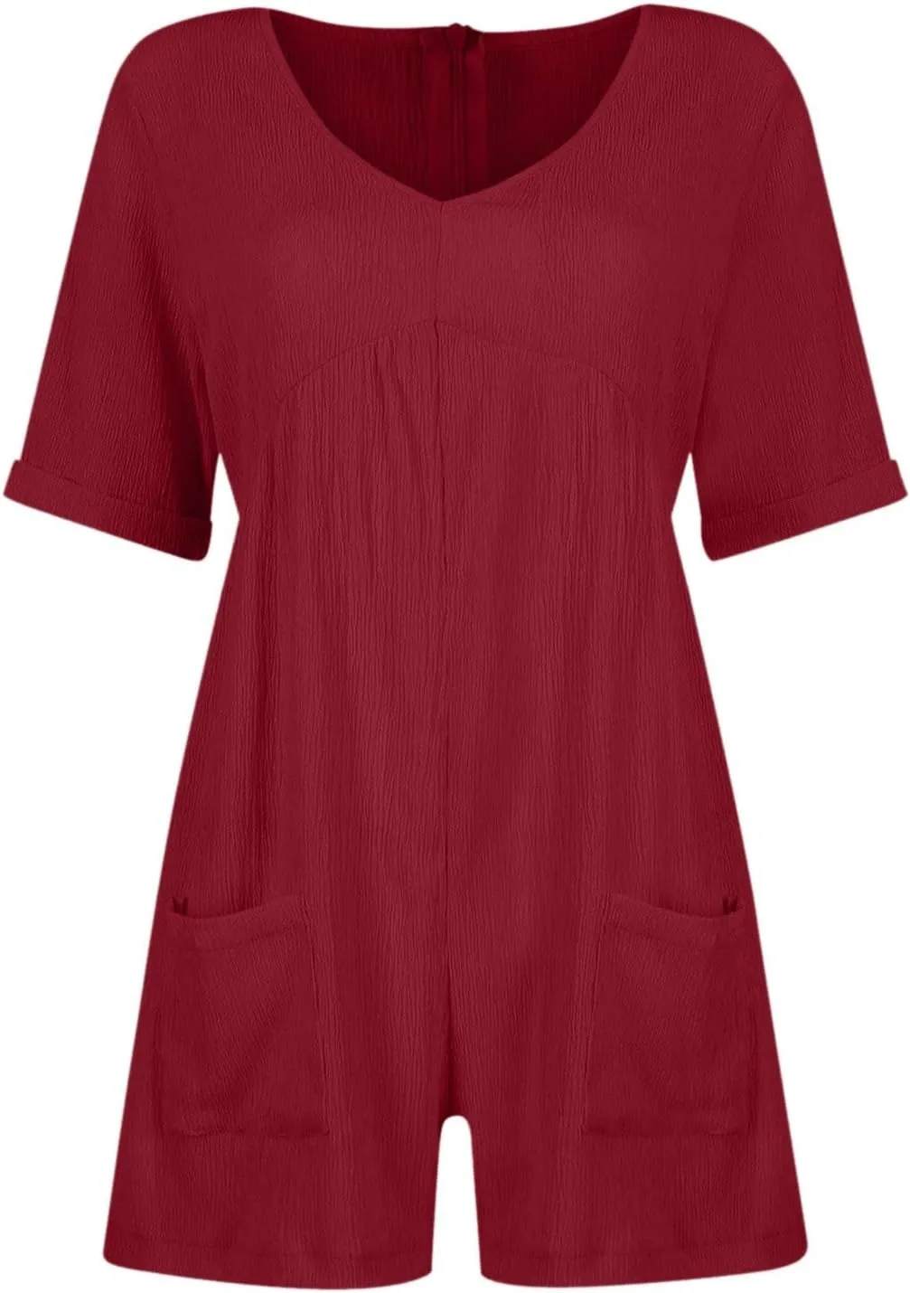 Jumpsuits for Women Summer Casual Loose V Neck Short Sleeve Jumpsuits Linen Trendy Comfy Shorts Rompers with Pockets
