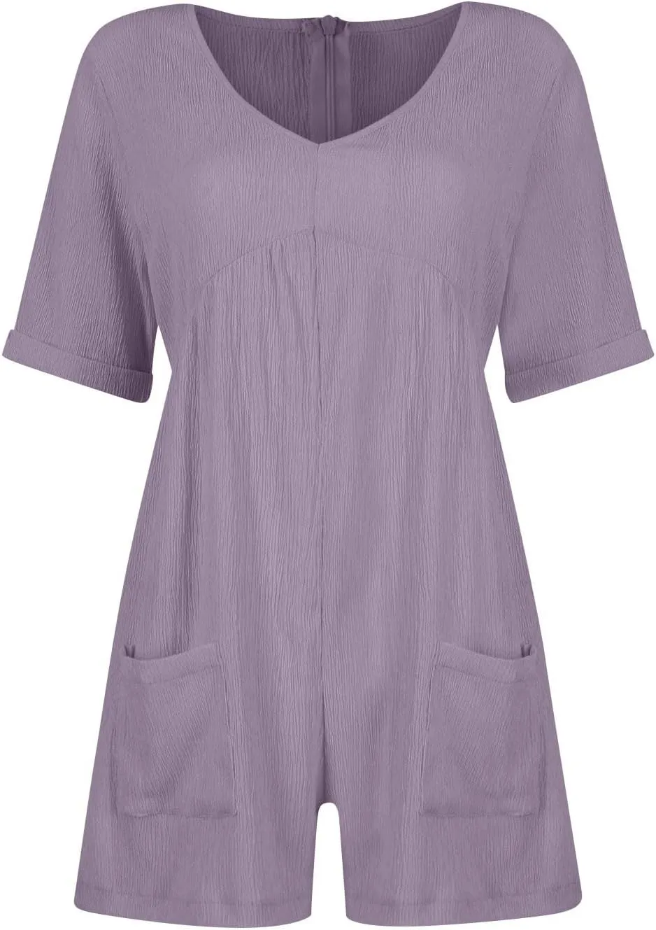 Jumpsuits for Women Summer Casual Loose V Neck Short Sleeve Jumpsuits Linen Trendy Comfy Shorts Rompers with Pockets