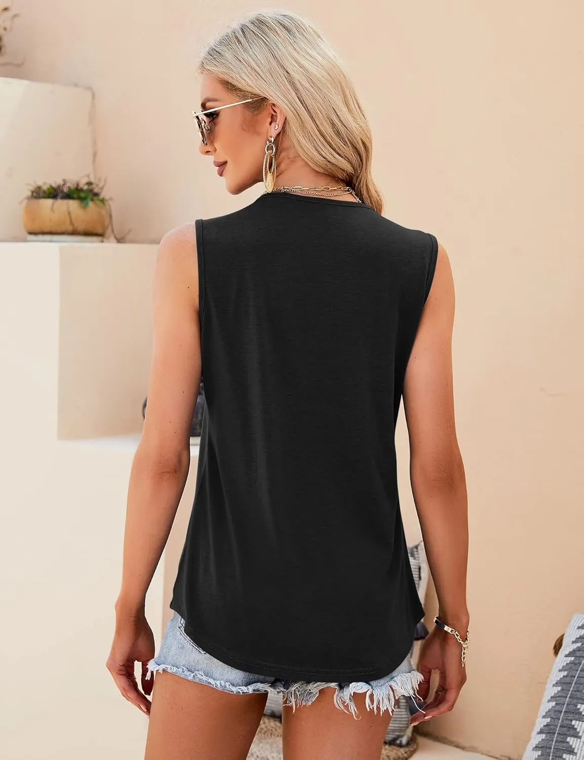 KTILG Summer Sleeveless Square Neck Tops Flowy Pleated Tunic Tank Tops for Women Loose Fit S-3XL…