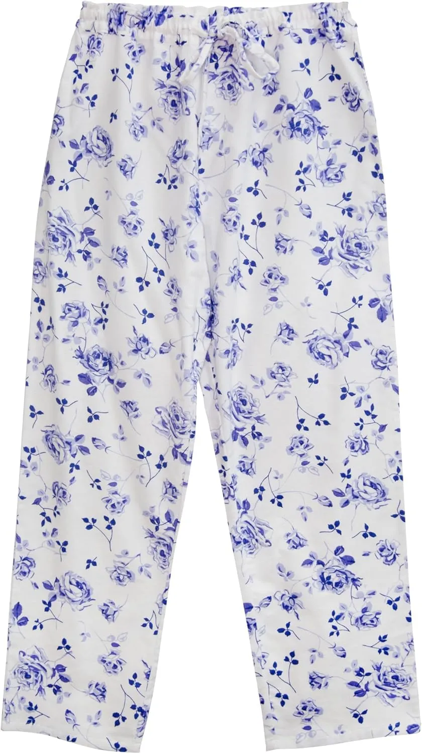 LA CERA Women's Cotton Lace Trimmed Cotton Flannel Pajama Set, 100% Cotton, Full Button Front Top, Long Sleeves