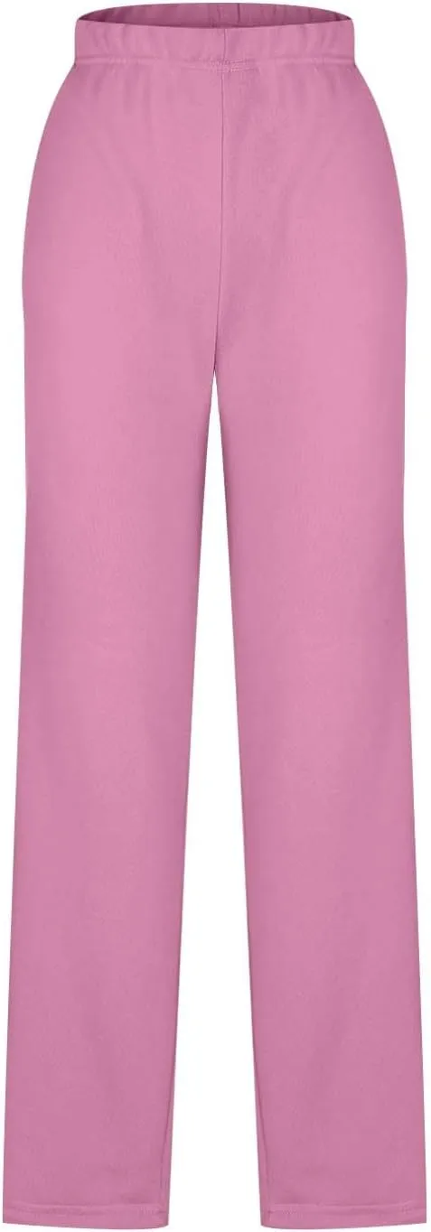 Ladies Women Straight Leg Trouser Elastic Waist Pants Casual Full Length Lounge Pants Loose Solid Color Trousers