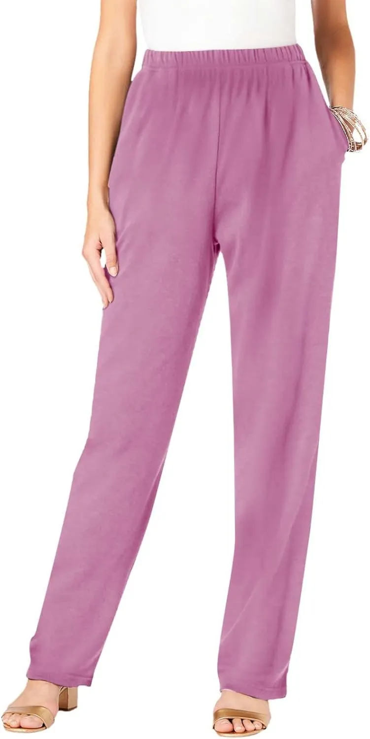 Ladies Women Straight Leg Trouser Elastic Waist Pants Casual Full Length Lounge Pants Loose Solid Color Trousers