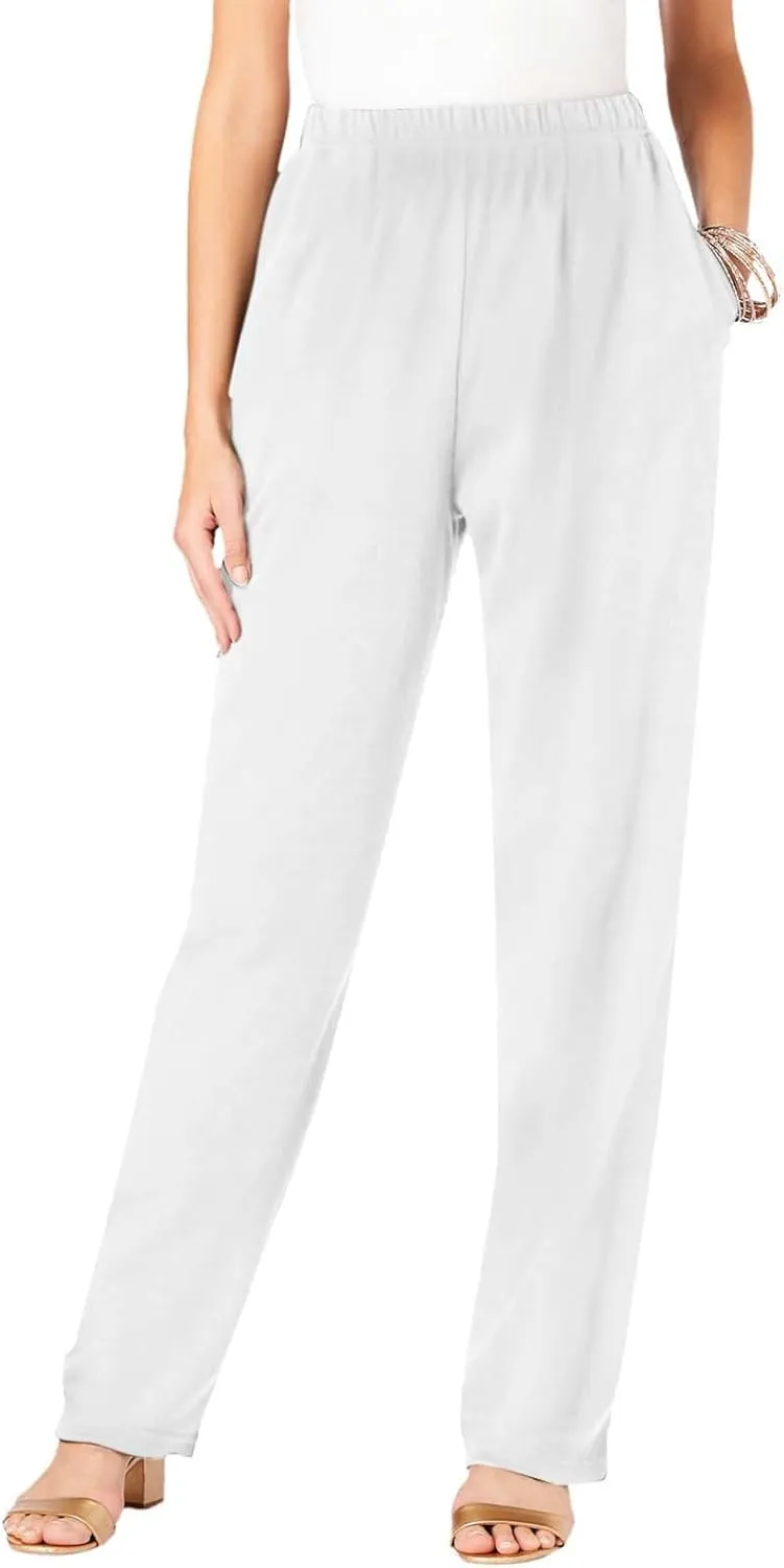 Ladies Women Straight Leg Trouser Elastic Waist Pants Casual Full Length Lounge Pants Loose Solid Color Trousers