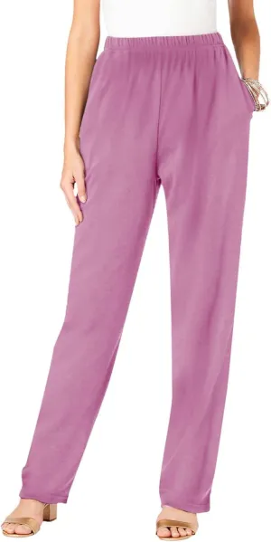 Ladies Women Straight Leg Trouser Elastic Waist Pants Casual Full Length Lounge Pants Loose Solid Color Trousers