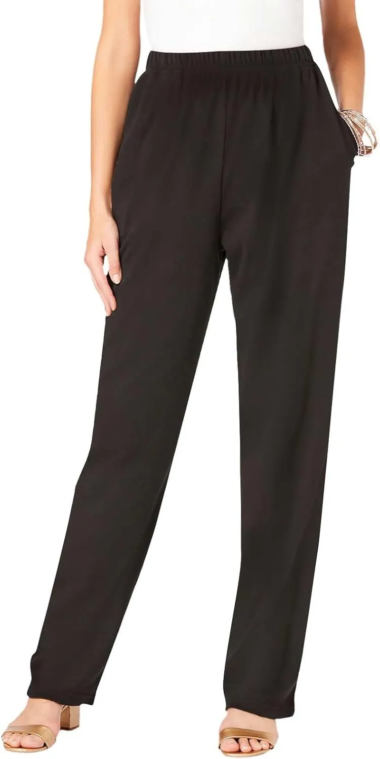 Ladies Women Straight Leg Trouser Elastic Waist Pants Casual Full Length Lounge Pants Loose Solid Color Trousers