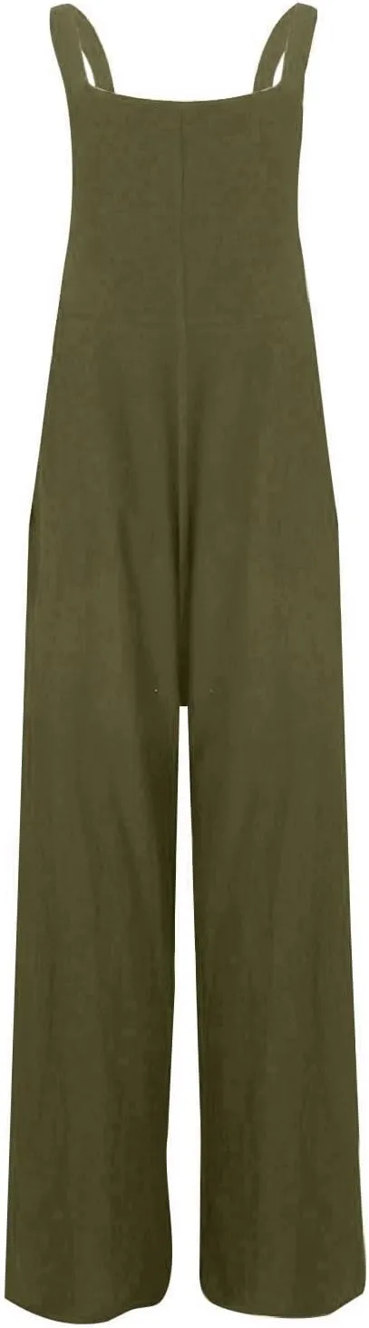 Linen Baggy Overalls for Women Adjustable Straps Wide Leg Jumpsuit Lightweight Stretchy Sleeveless Maternity Overalls