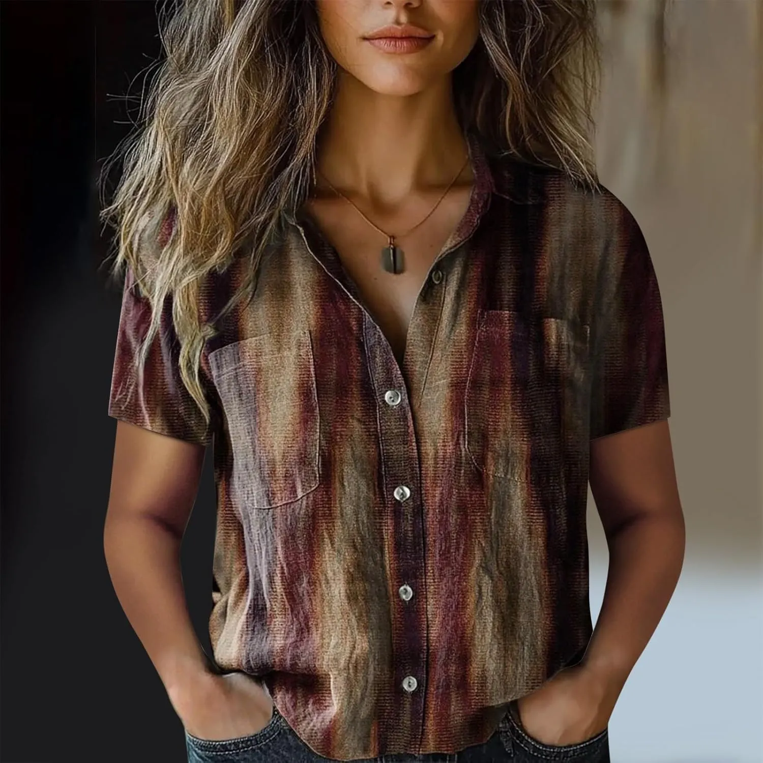 Linen Boho Tops for Women Boho Tops for Women 2025 Hippie Summer Short Sleeve Button Up Blouses Short Sleeve Shirts