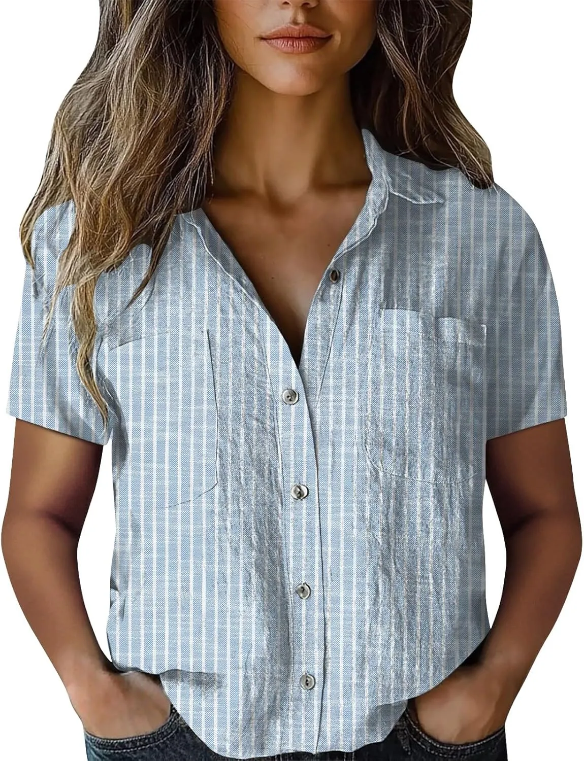 Linen Boho Tops for Women Boho Tops for Women 2025 Hippie Summer Short Sleeve Button Up Blouses Short Sleeve Shirts