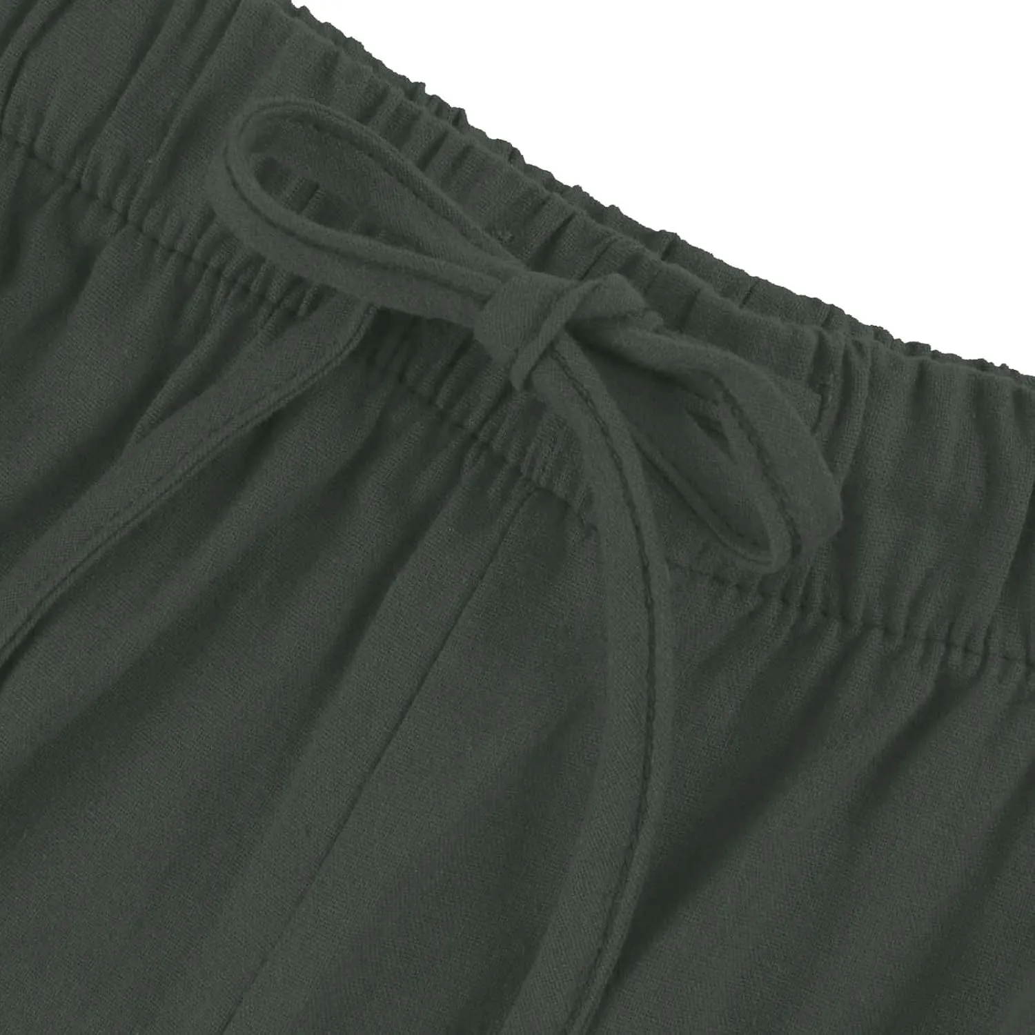 Linen Pants for Women, Wide Leg Palazzo Pants Drawstring Elastic Waist Trousers with Pockets, Beach Outfits for Women