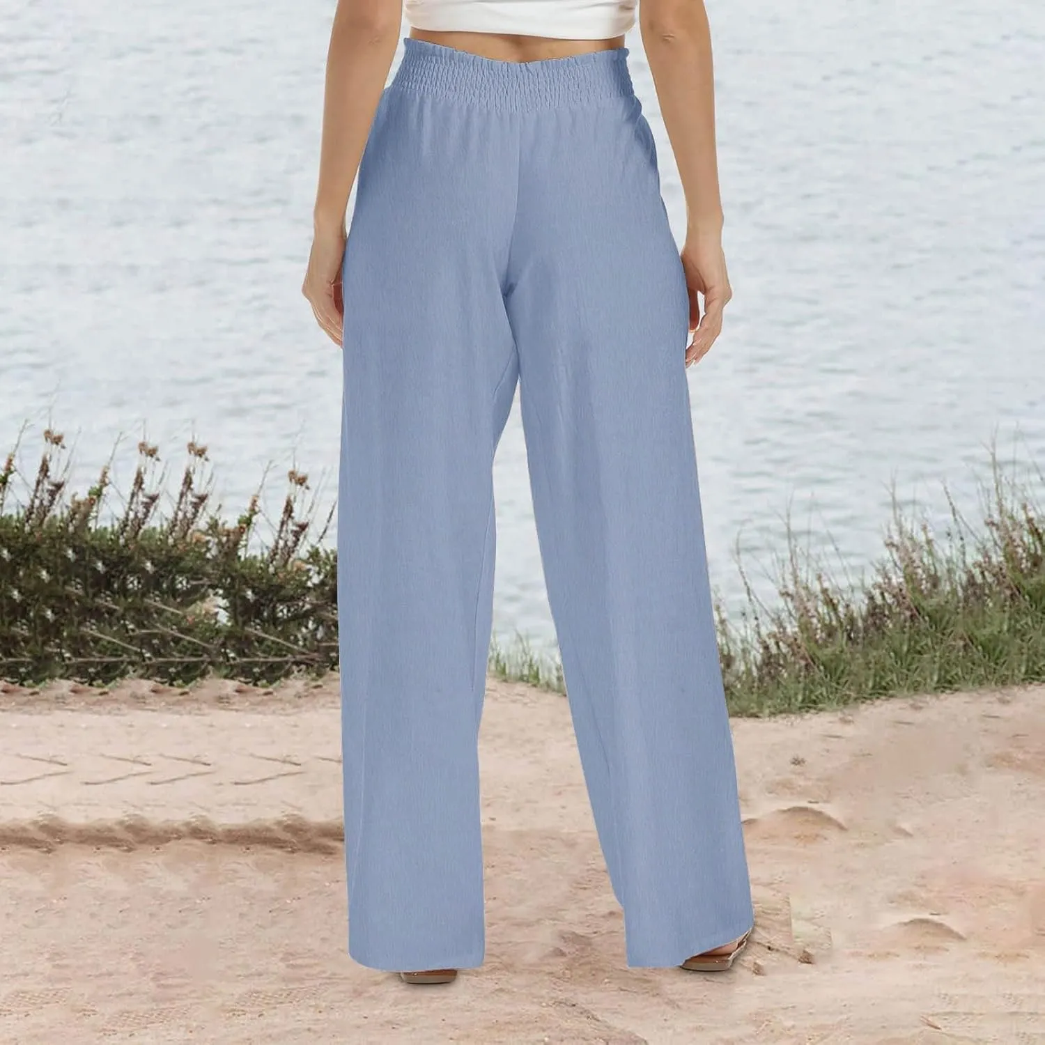 Linen Pants Women 2025 Summer Flowy Palazzo Pants Wide Leg Beach Pants High Waisted Lounge Vacation Trousers