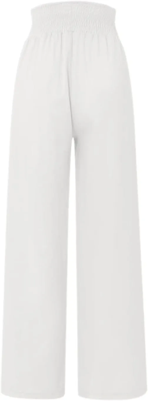 Linen Pants Women Summer Beach Casual Loose Wide Leg Pants for Women Elastic Waist Palazzo Pants Trousers with Pockets