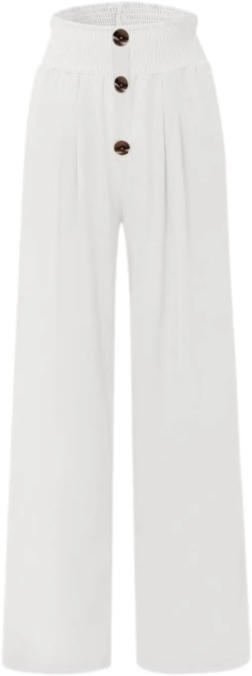 Linen Pants Women Summer Beach Casual Loose Wide Leg Pants for Women Elastic Waist Palazzo Pants Trousers with Pockets