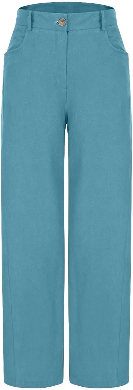 Linen Pants Women's Linen Summer Palazzo Pant Flowy Wide Leg Beach Palazzo Slacks Lounge Bottoms Culottes with Pockets