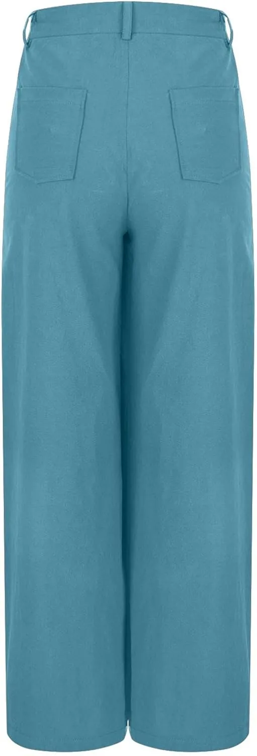 Linen Pants Women's Linen Summer Palazzo Pant Flowy Wide Leg Beach Palazzo Slacks Lounge Bottoms Culottes with Pockets