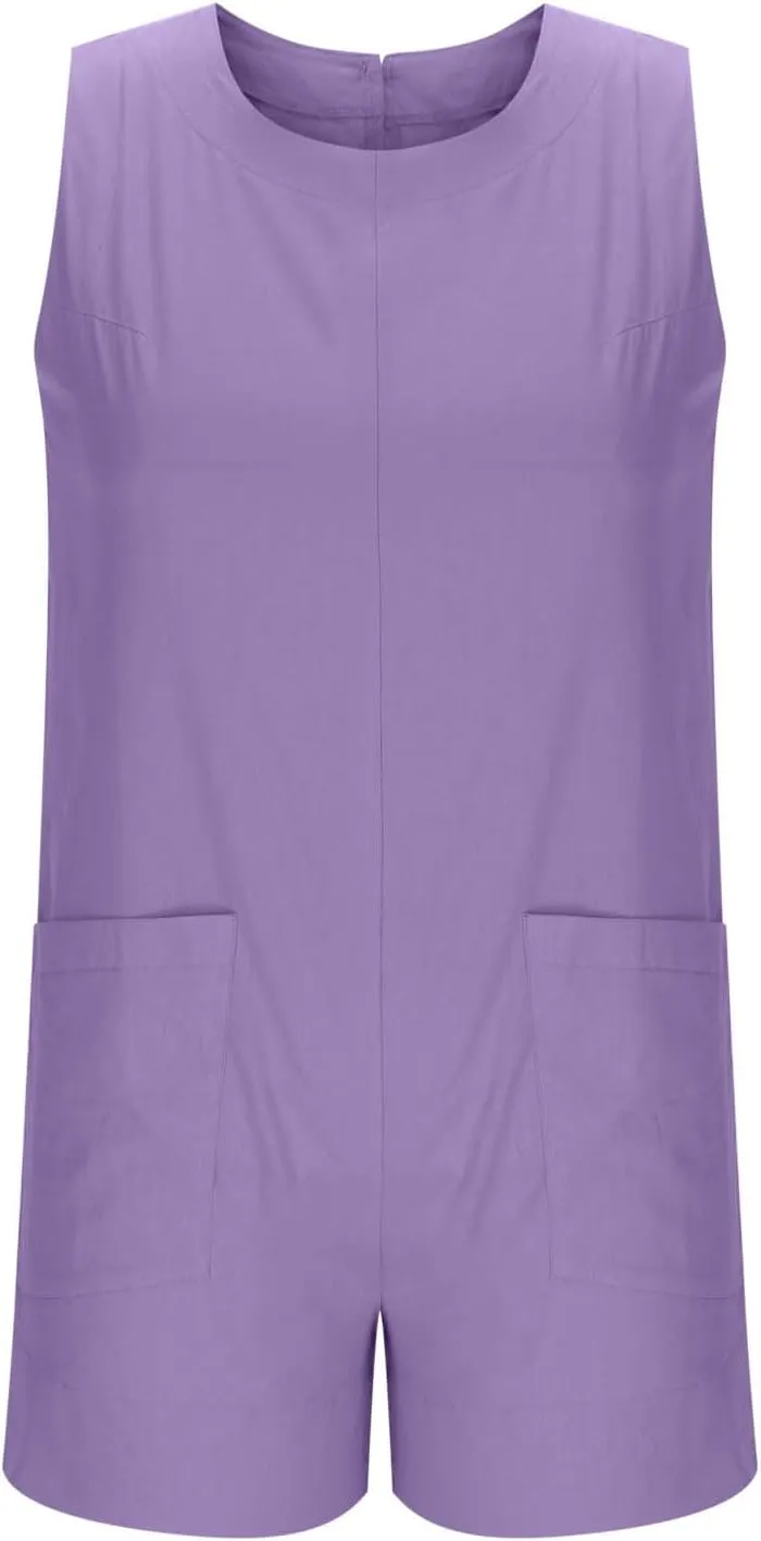 Linen Rompers For Women 2025 Summer Dressy Jumpsuits Casual Shorts Overalls Sexy Sleeveless Beach Romper With Pockets